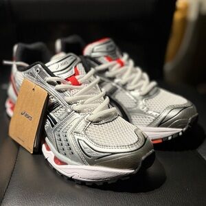 ASICS Gray and Red Sneakers